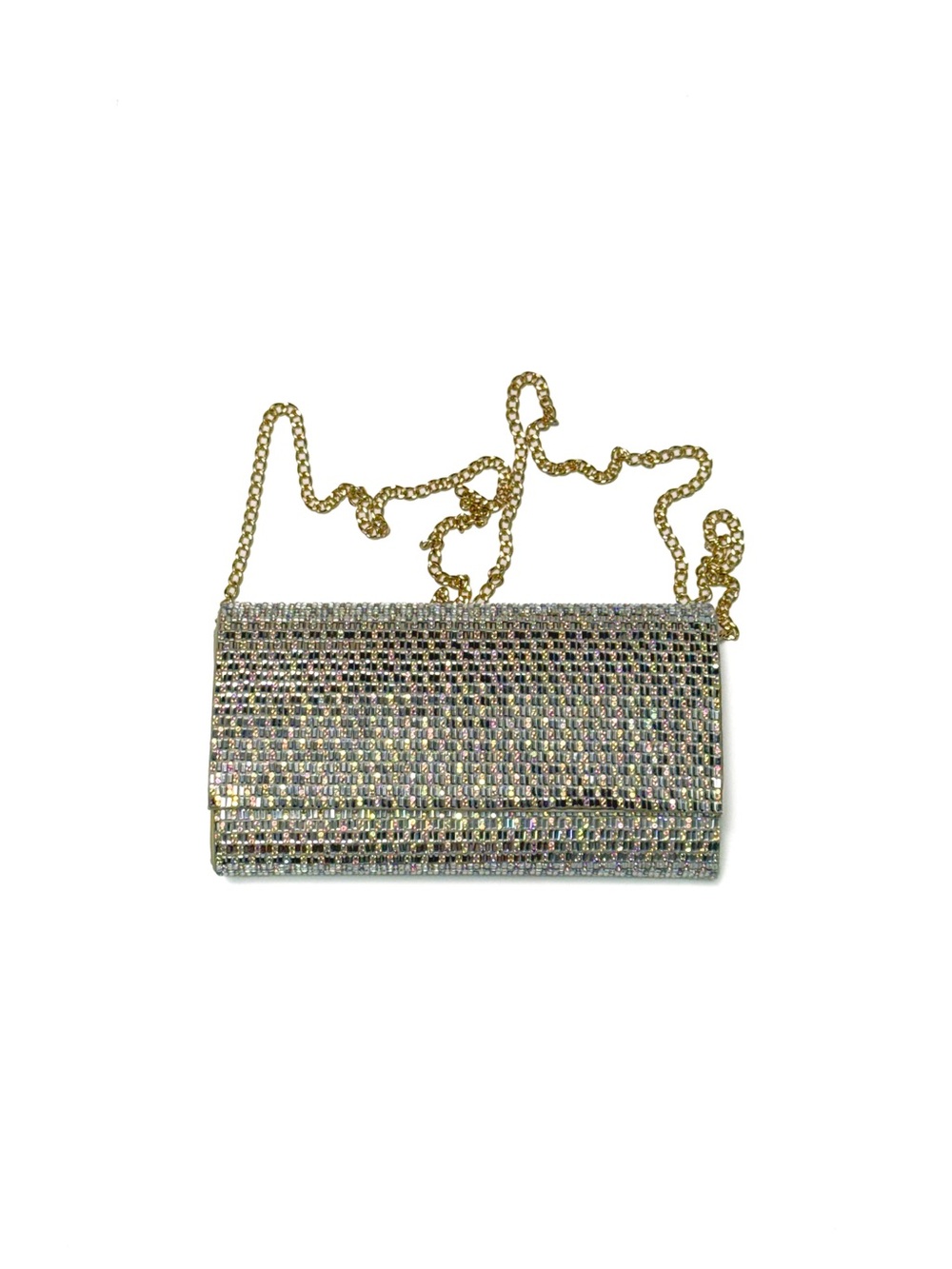 Perry White Silver AB Rhinestone Crystal Chain Evening Clutch